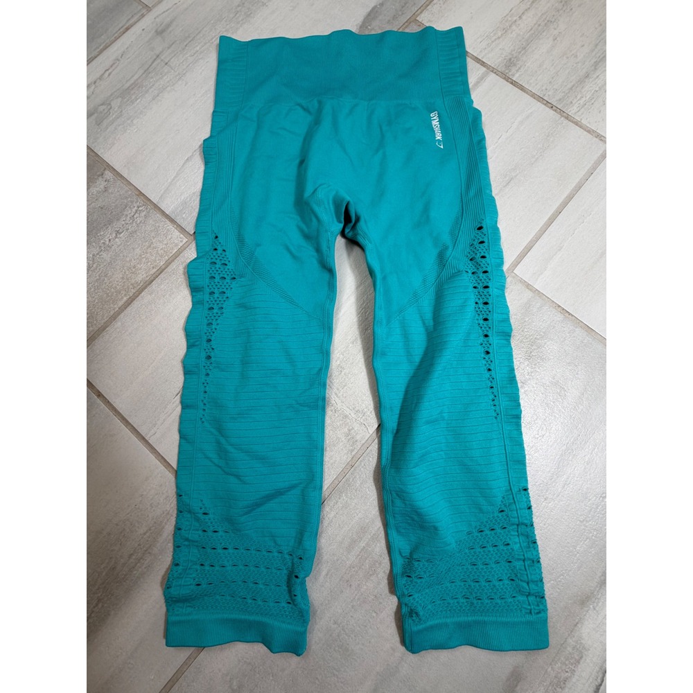 Gymshark Energy+ Seamless Cropped Leggings Teal Blue High Waisted Tights Small